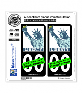 Liberty - Statue Liberté | Autocollant plaque immatriculation (Fond Noir)