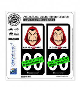 La Casa de Papel - Masque | Autocollant plaque immatriculation (Fond Noir)