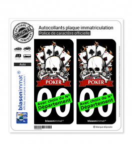 PokerMania - Skull | Autocollant plaque immatriculation (Fond Noir)