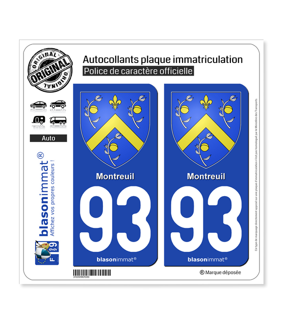 93 Montreuil - Armoiries | Autocollant plaque immatriculation