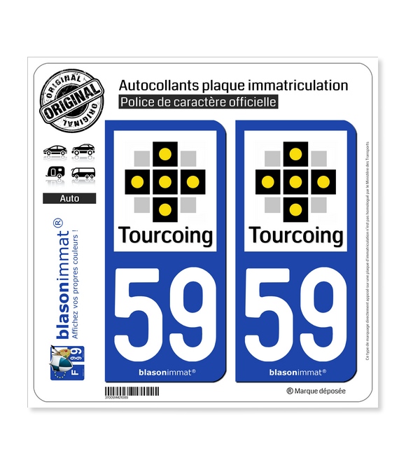 59 Tourcoing - Ville | Autocollant plaque immatriculation