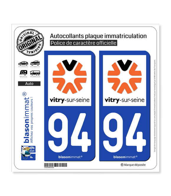 94 Vitry-sur-Seine - Ville | Autocollant plaque immatriculation