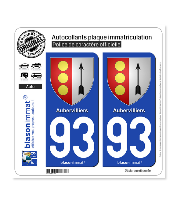 93 Aubervilliers - Armoiries | Autocollant plaque immatriculation