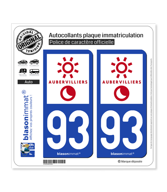 93 Aubervilliers - Ville | Autocollant plaque immatriculation