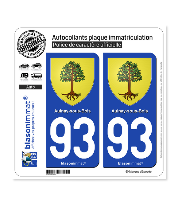 93 Aulnay-sous-Bois - Armoiries | Autocollant plaque immatriculation