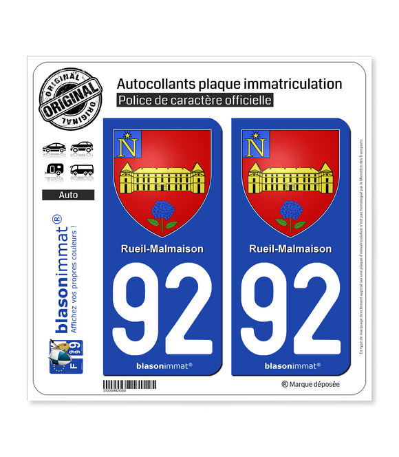 92 Rueil-Malmaison - Armoiries | Autocollant plaque immatriculation