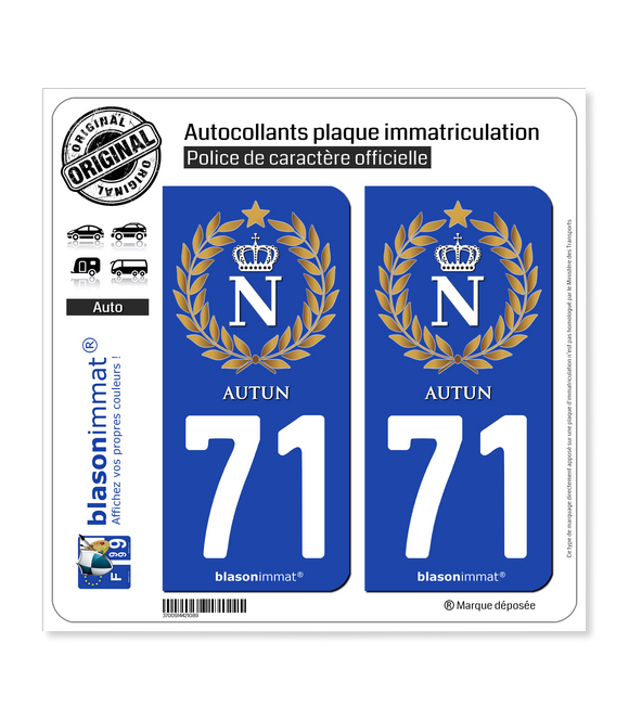 71 Autun - Ville impériale | Autocollant plaque immatriculation