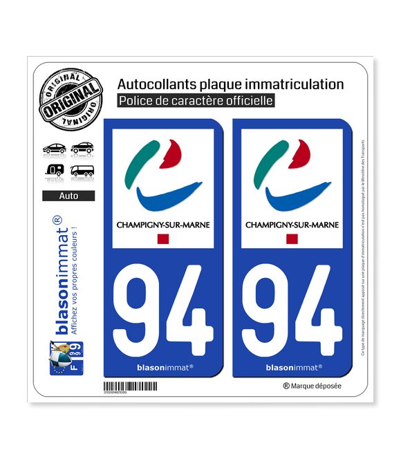 94 Champigny-sur-Marne - Ville | Autocollant plaque immatriculation