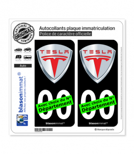 Tesla - Blason | Autocollant plaque immatriculation (Fond Noir)