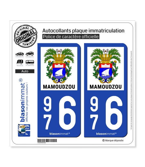 976 Mamoudzou - Armoiries | Autocollant plaque immatriculation