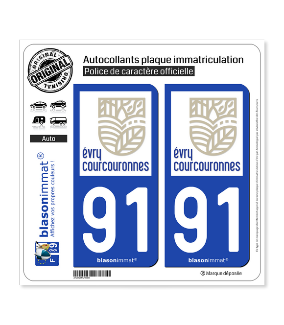 91 Évry-Courcouronnes - Ville | Autocollant plaque immatriculation