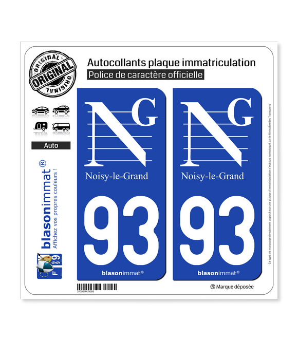 93 Noisy-le-Grand - Ville | Autocollant plaque immatriculation