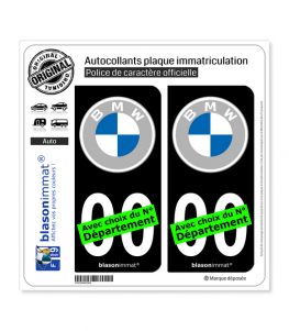 BMW - Macaron White-Grey | Autocollant plaque immatriculation (Fond Noir)