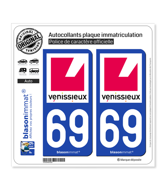69 Vénissieux - Ville | Autocollant plaque immatriculation
