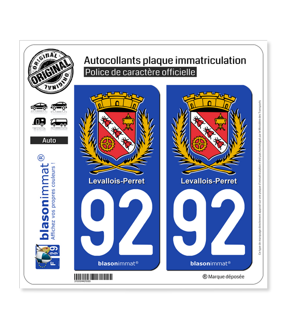 92 Levallois-Perret - Armoiries | Autocollant plaque immatriculation