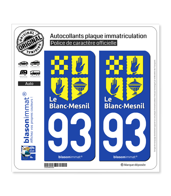 93 Le Blanc-Mesnil - Ville | Autocollant plaque immatriculation