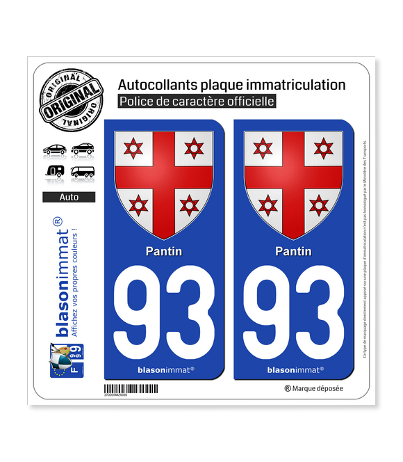 93 Pantin - Armoiries | Autocollant plaque immatriculation