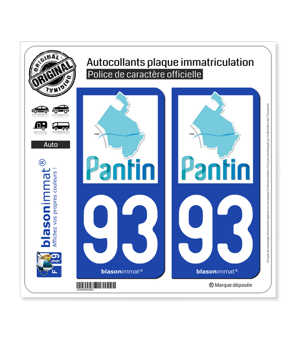 93 Pantin - Ville | Autocollant plaque immatriculation