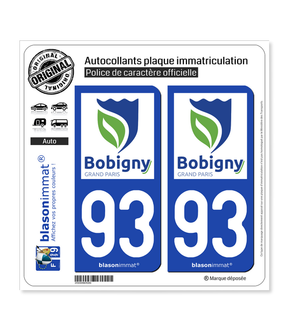 93 Bobigny - Ville | Autocollant plaque immatriculation