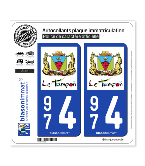 974 Le Tampon - Ville | Autocollant plaque immatriculation