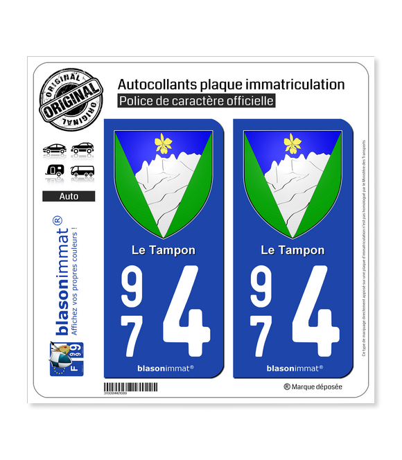 974 Le Tampon - Armoiries | Autocollant plaque immatriculation