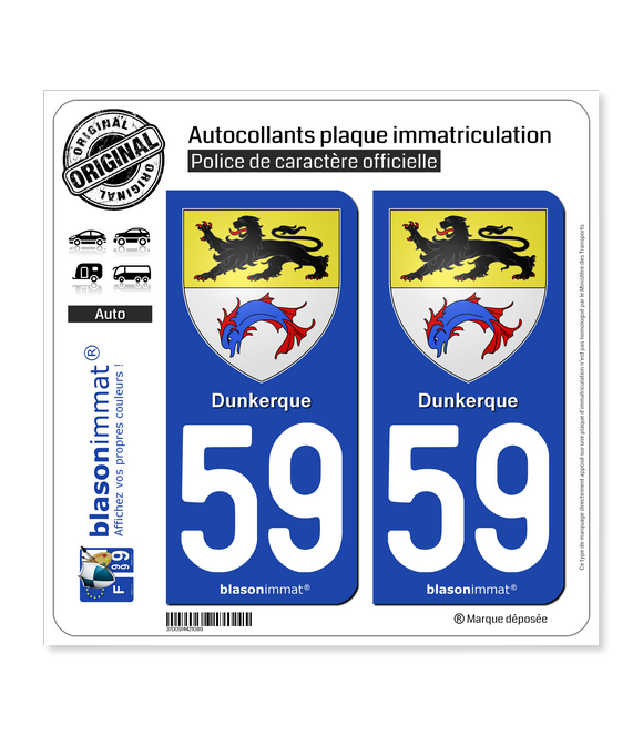 59 Dunkerque - Armoiries | Autocollant plaque immatriculation