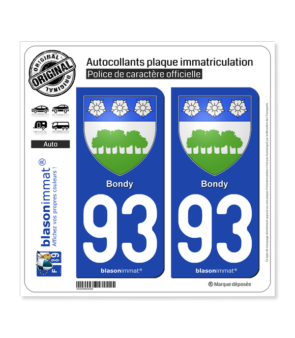 93 Bondy - Armoiries | Autocollant plaque immatriculation