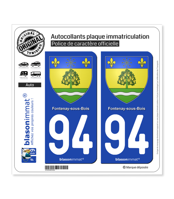 94 Fontenay-sous-Bois - Armoiries | Autocollant plaque immatriculation