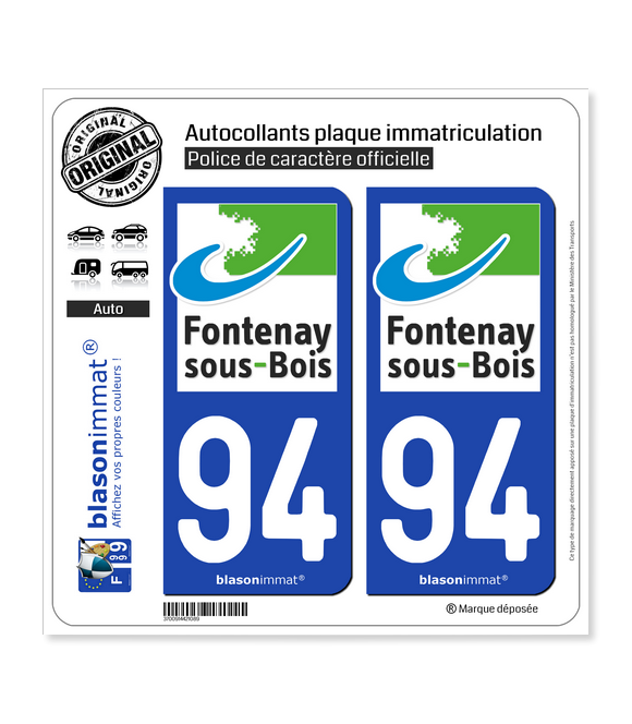 94 Fontenay-sous-Bois - Ville | Autocollant plaque immatriculation