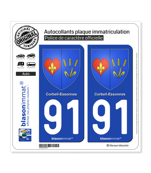 91 Corbeil-Essonnes - Armoiries | Autocollant plaque immatriculation