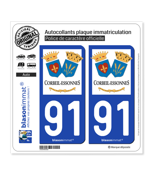 91 Corbeil-Essonnes - Ville | Autocollant plaque immatriculation