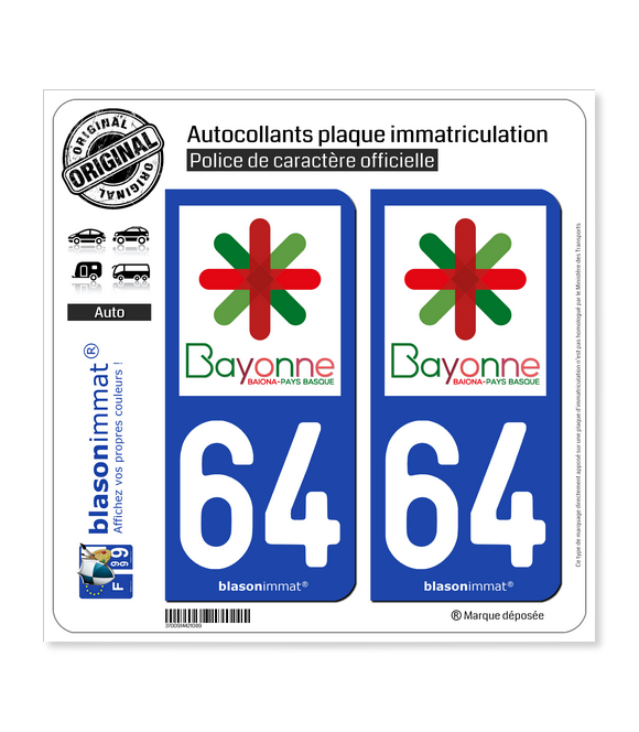 64 Bayonne - Ville | Autocollant plaque immatriculation