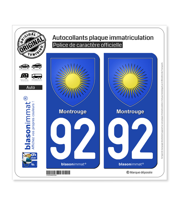 92 Montrouge - Armoiries | Autocollant plaque immatriculation