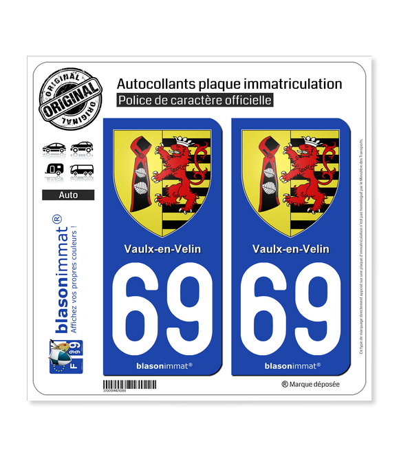 69 Vaulx-en-Velin - Armoiries | Autocollant plaque immatriculation