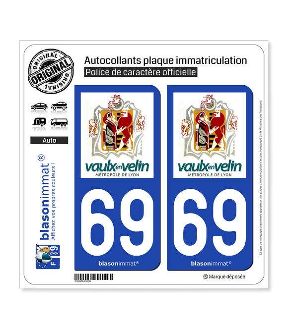 69 Vaulx-en-Velin - Ville | Autocollant plaque immatriculation