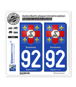 92 Suresnes - Armoiries | Autocollant plaque immatriculation