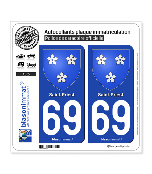 69 Saint-Priest - Armoiries | Autocollant plaque immatriculation