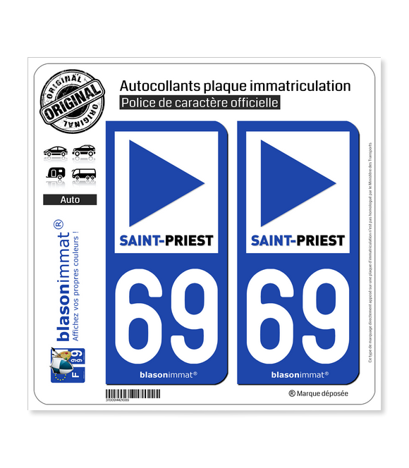 69 Saint-Priest - Ville | Autocollant plaque immatriculation