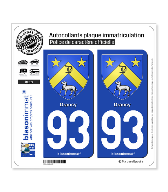 93 Drancy - Armoiries | Autocollant plaque immatriculation