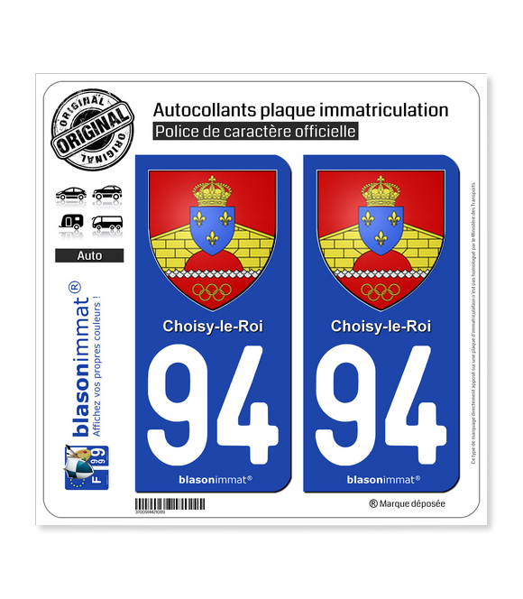 94 Choisy-le-Roi - Armoiries | Autocollant plaque immatriculation