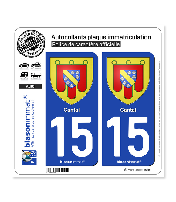 15 Cantal - Armoiries | Autocollant plaque immatriculation