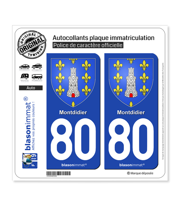 80 Montdidier - Armoiries | Autocollant plaque immatriculation