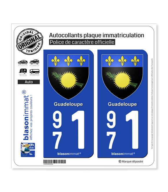 971 Guadeloupe - Armoiries | Autocollant plaque immatriculation