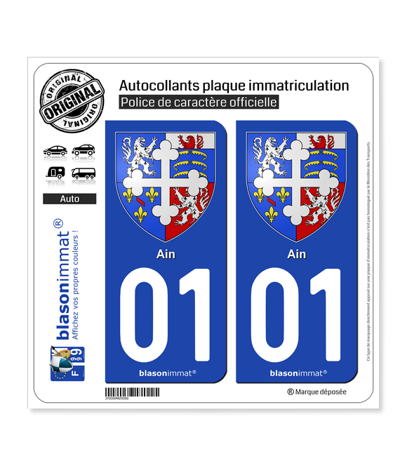 01 Ain - Armoiries | Autocollant plaque immatriculation