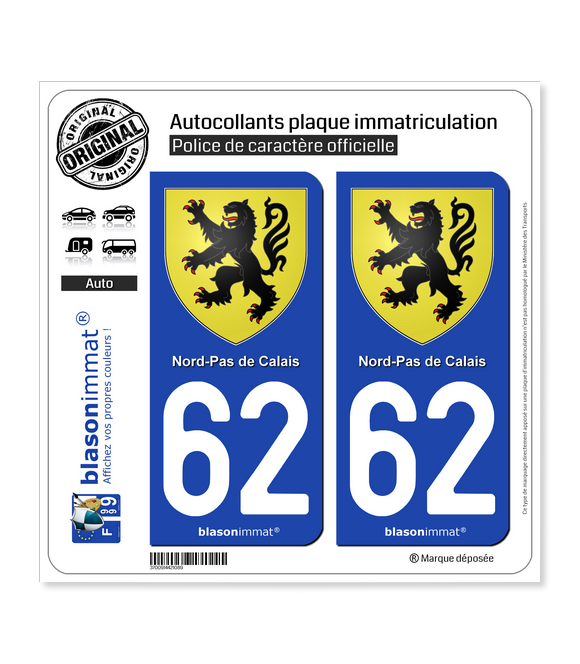 62 Nord-Pas de Calais - Armoiries | Autocollant plaque immatriculation