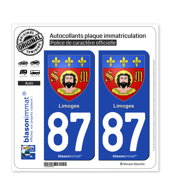 87 Limoges - Armoiries | Autocollant plaque immatriculation