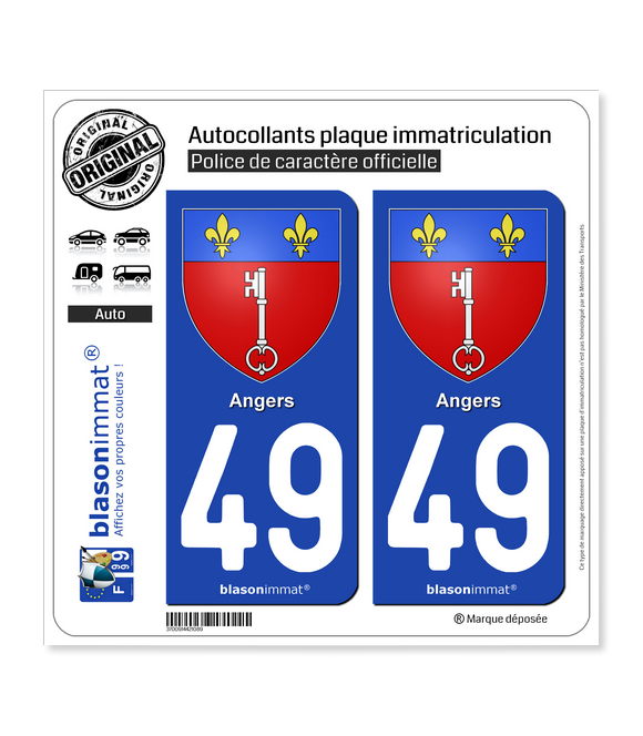 49 Angers - Armoiries | Autocollant plaque immatriculation