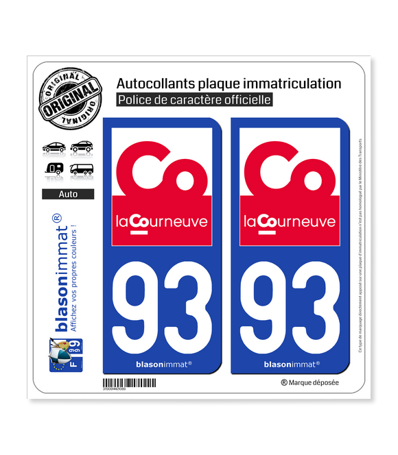 93 La Courneuve - Ville | Autocollant plaque immatriculation