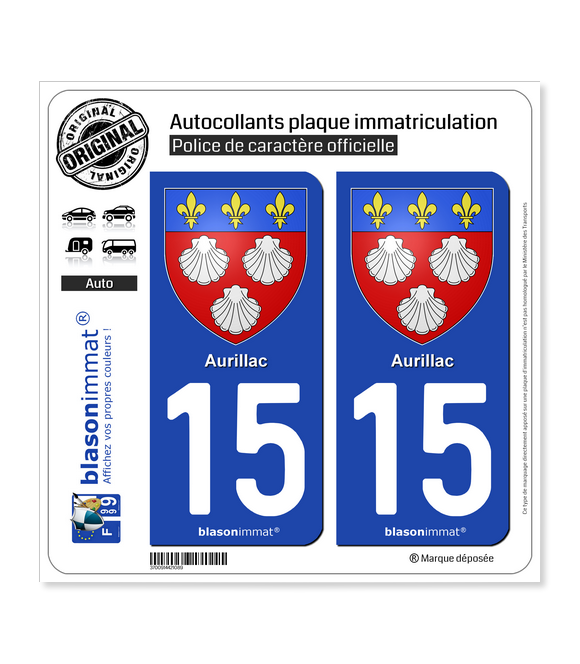 15 Aurillac - Armoiries | Autocollant plaque immatriculation