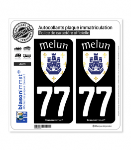77 Melun - Ville | Autocollant plaque immatriculation (Fond Noir)